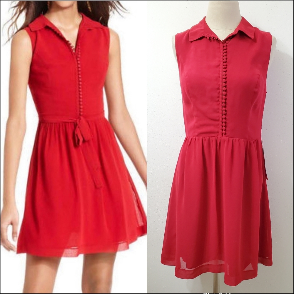 NEW Kensie Red Chiffon Shirt Dress Size Medium